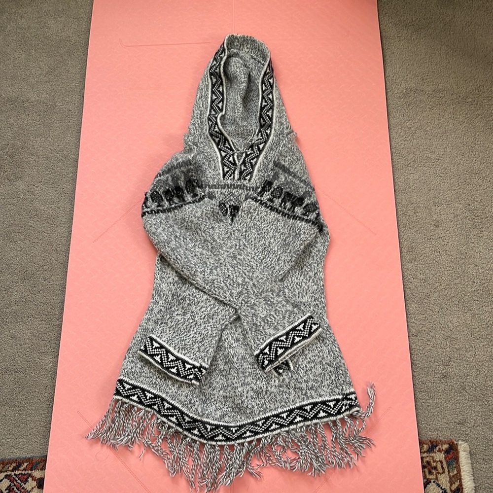 Gray Aztec Fringe Sweater